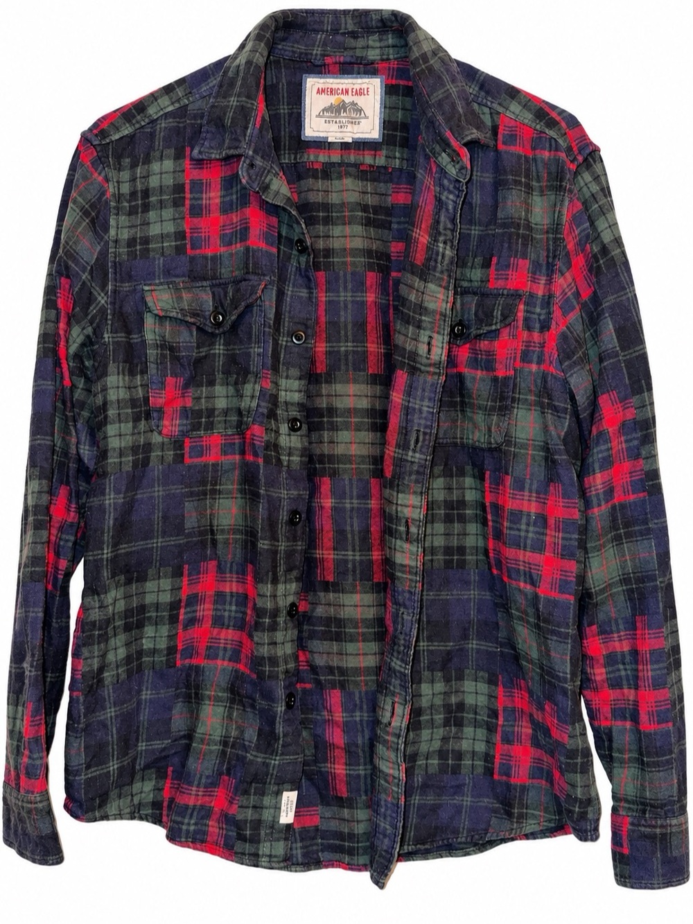 American Eagle Plaid Button Down in Black & Red M